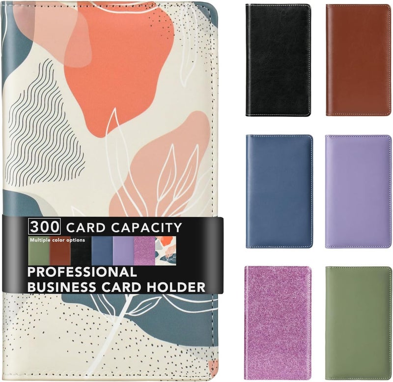 DMFLY Leather Professional Business Card Holder Organizer Book - 300 Card Capacity Premium PU Folder with Soft Cover, Name Card Credit Cards Binder for Men/Women, Desert Leaf - Image 1